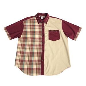 Vintage Gina Peters Top Womens M Plaid Colorblock Embroidered Southwestern Aztec